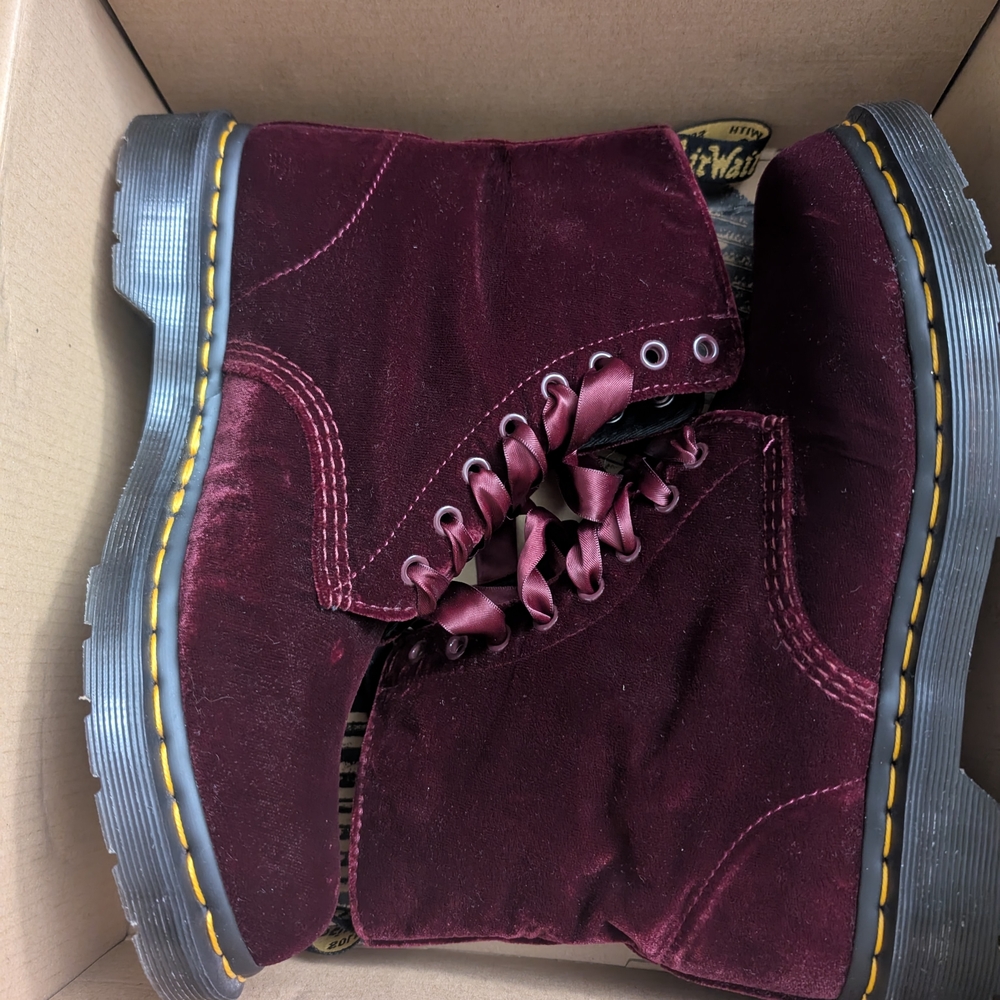 Dr. Martens Rich Burgundy Velvet Combat Boots